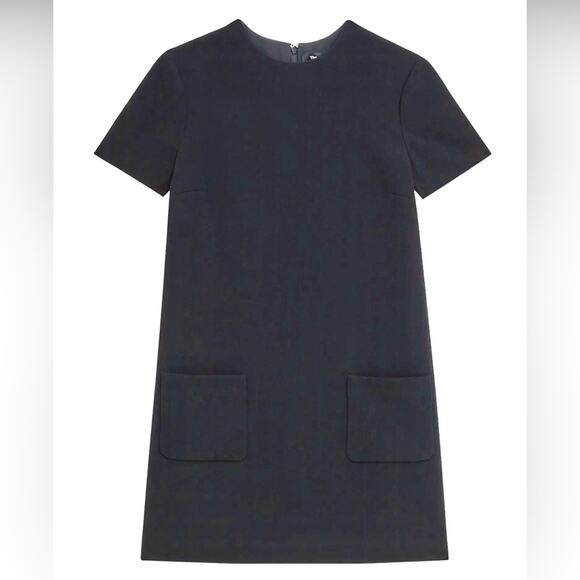 Theory Corti Mini Dress, Patch Pockets, Minimalist, Neutral, Capsule Cocktails 2 - Picture 2 of 7